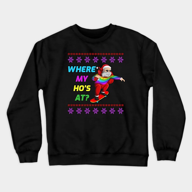 Christmas Rainbow Pride Santa Skateboarding Crewneck Sweatshirt by Trendy Black Sheep